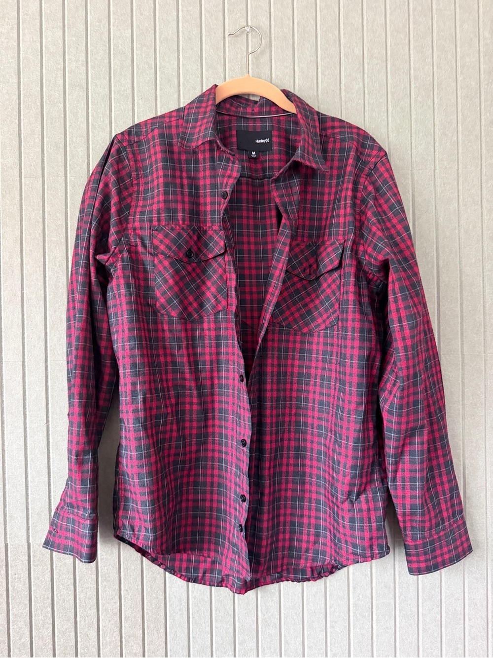 Hurley Red and Black Plaid Long-Sleeve Button-Down Shirt